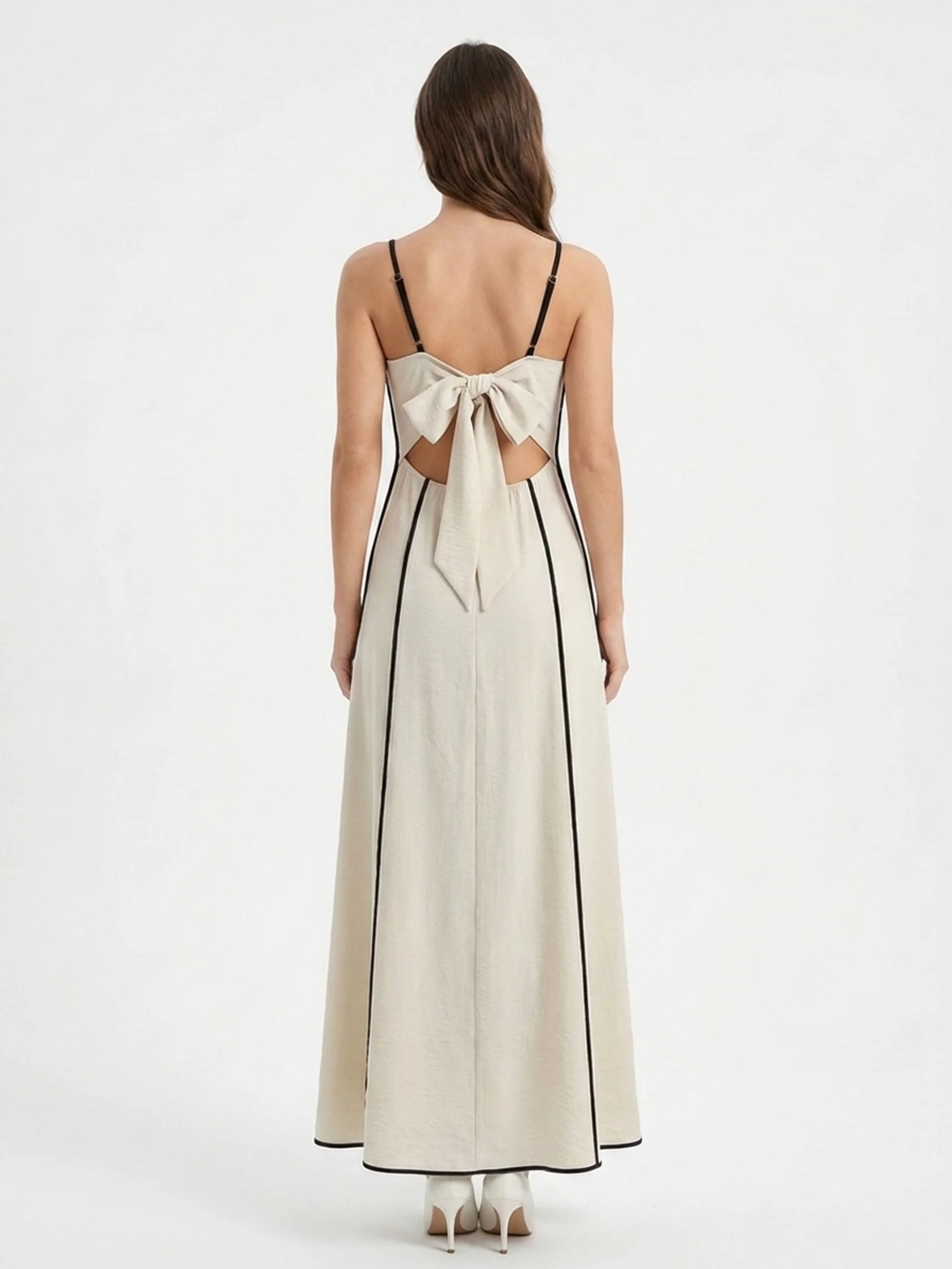 JOVANNA Women's Spaghetti Strap Contrast Trim Maxi Dress