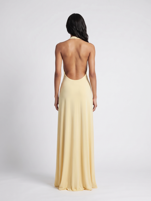 Athena | Plunge Halter Twist Knot High Slit Maxi Dress