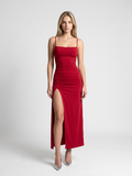 Jessie | Lace-Up Back Thigh Slit Slip Maxi Dress