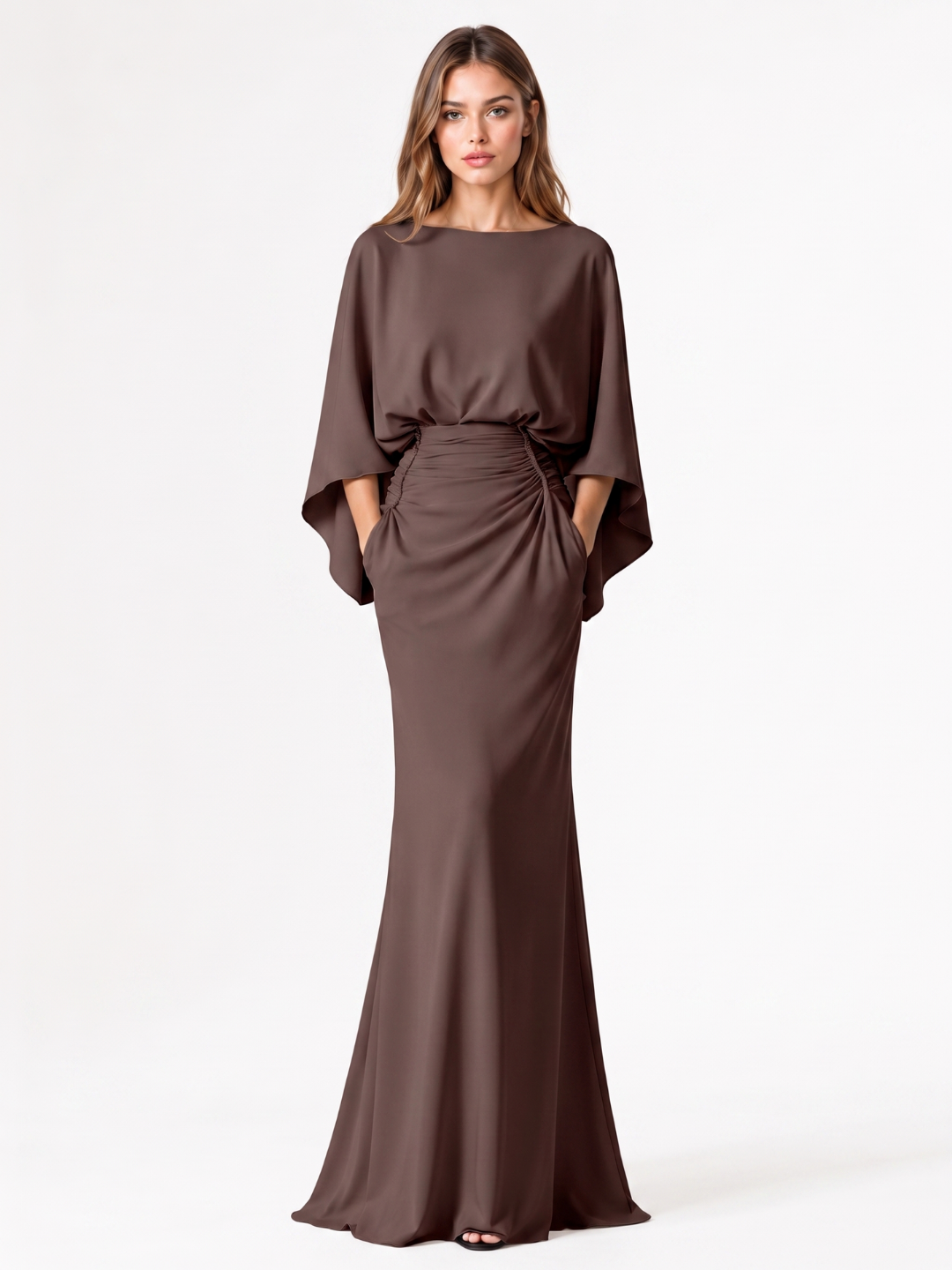 DIANTHA Women's Batwing Sleeve Pleated Maxi Dress