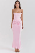 Cynthia | Strapless Draped Satin Maxi Dress