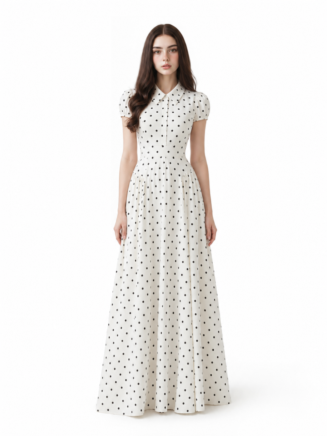 ADALINE Women's Short Sleeve Polka Dot Maxi Dress