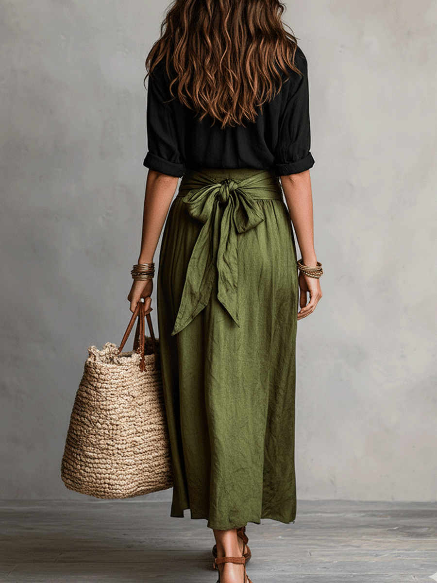 Tilly | Button-Up Top Tie-Waist Skirt Co-ord Set