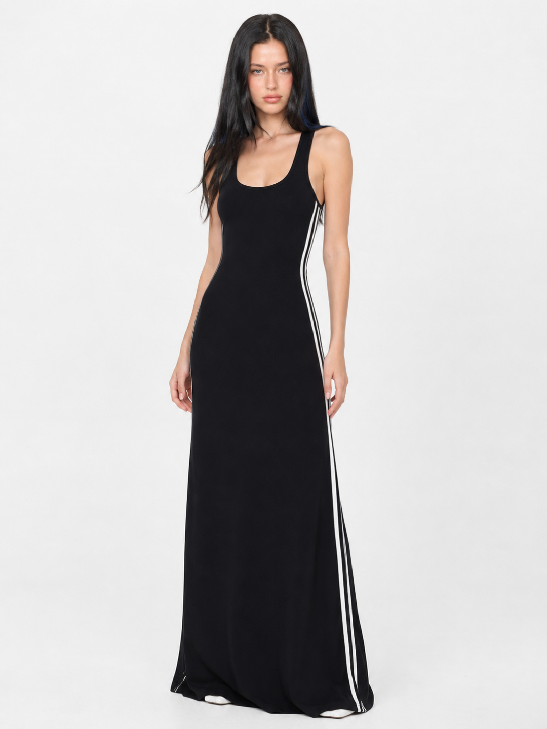 WYNN Women's Side-Stripe Racerback Bodycon Tank Maxi Dress