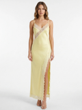 FALLON Women's Satin Lace-Trim Slip Maxi Dress