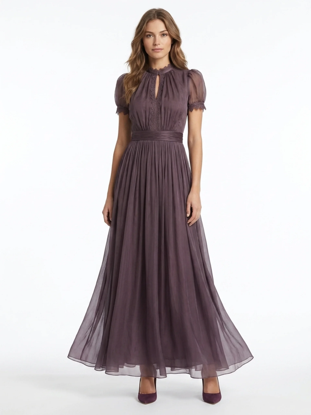 SAYLOR Women's Lace Keyhole Chiffon Maxi Dress