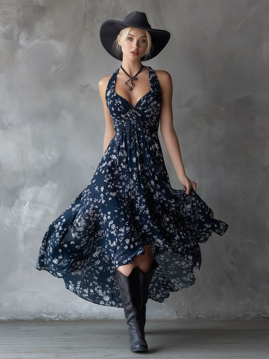 Melissa | Floral Chiffon Halter Maxi Dress
