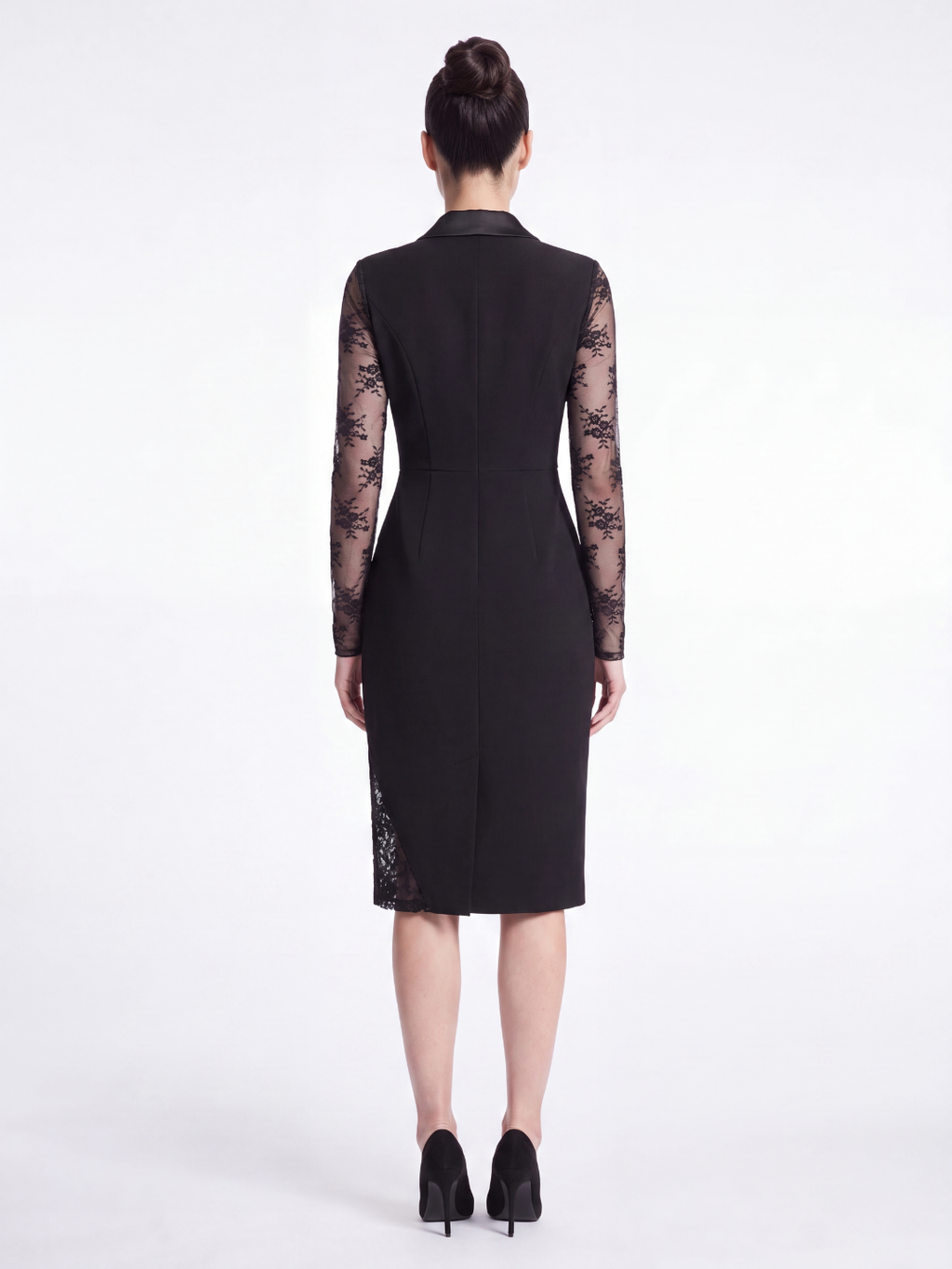 Vivienne | Lace Sleeve Tuxedo Midi Dress
