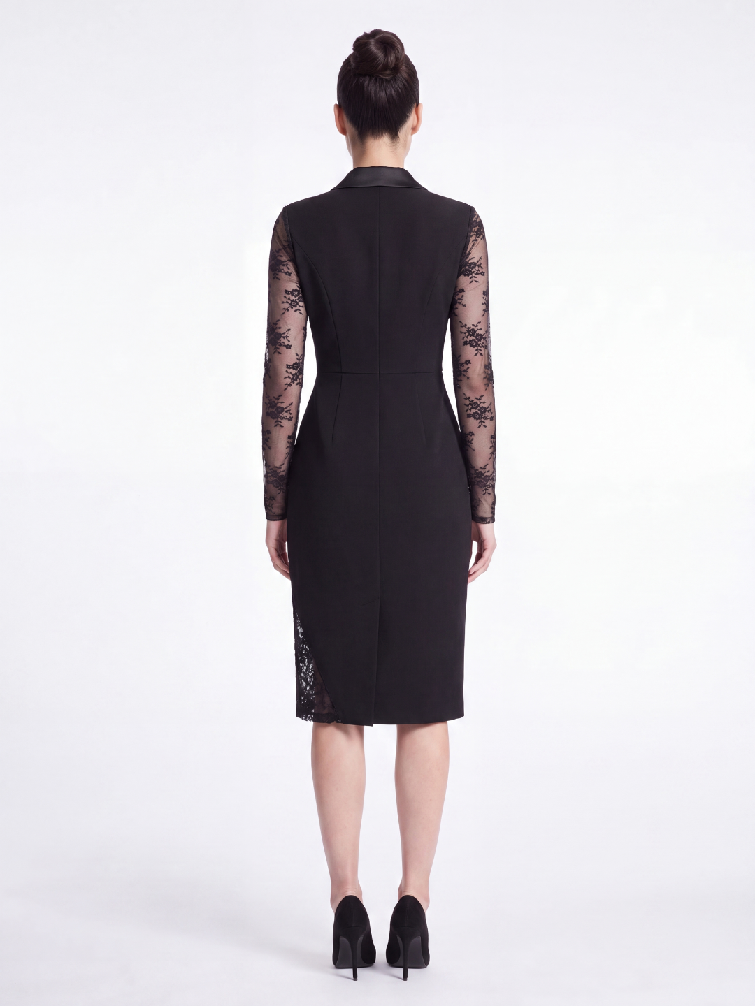Vivienne | Lace Sleeve Tuxedo Midi Dress