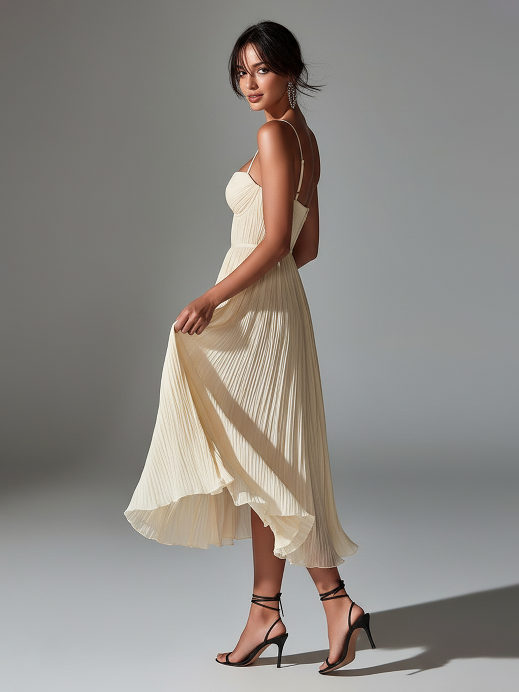 Stella | Pleated Chiffon Corset High-Slit Maxi Dress