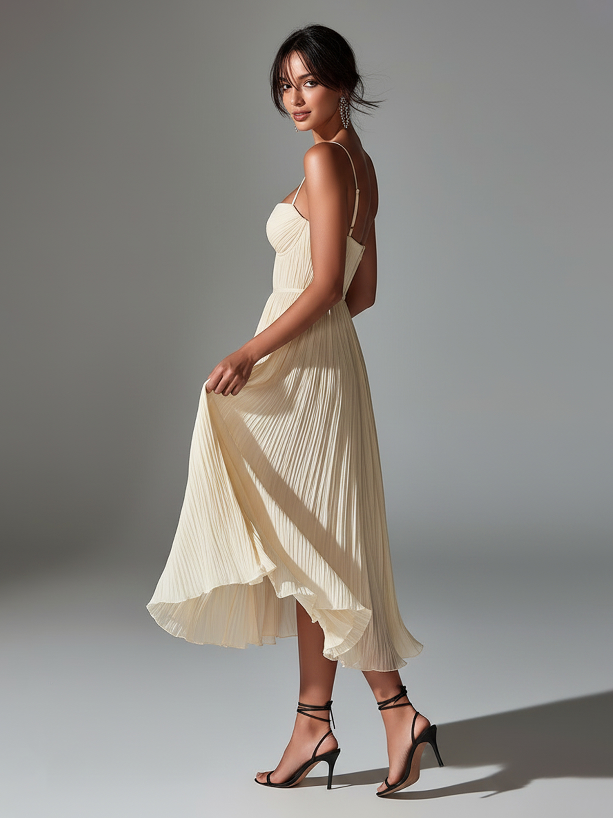 Stella | Pleated Chiffon Corset High-Slit Maxi Dress