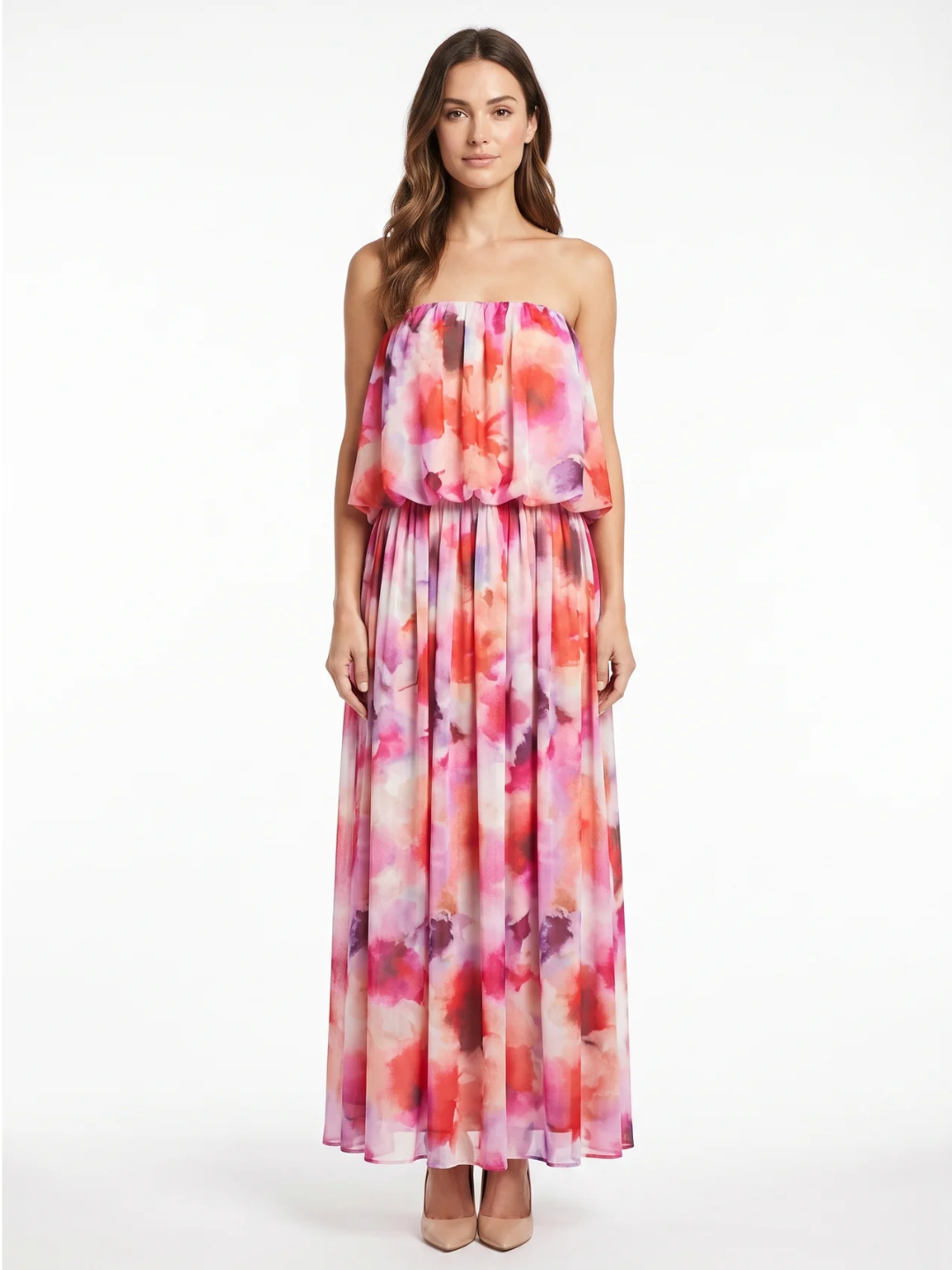 Amelia | Strapless Blouson Tiered Maxi Dress