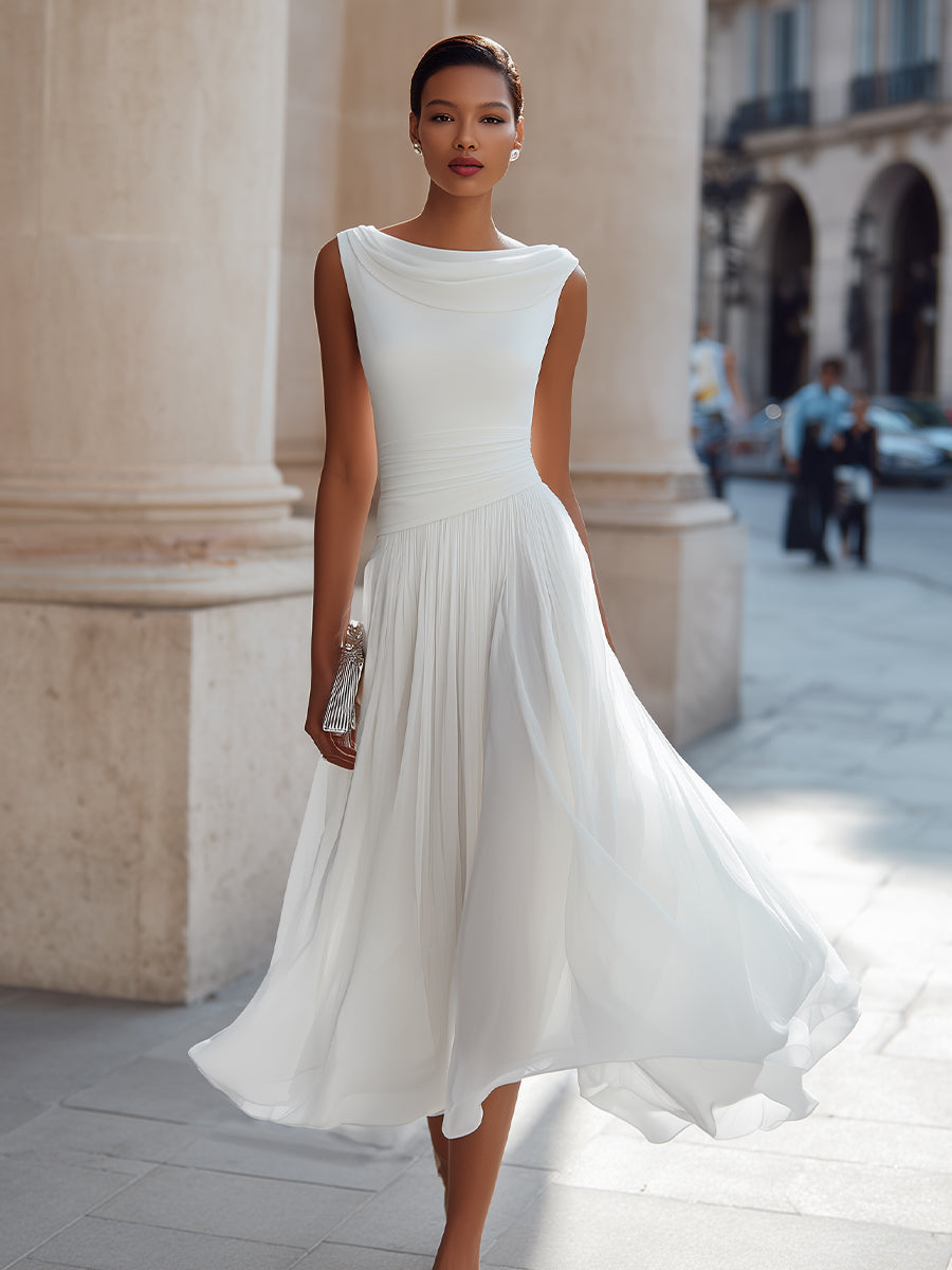 Rose | Draped Cowl Neck Pleated Midi Dress