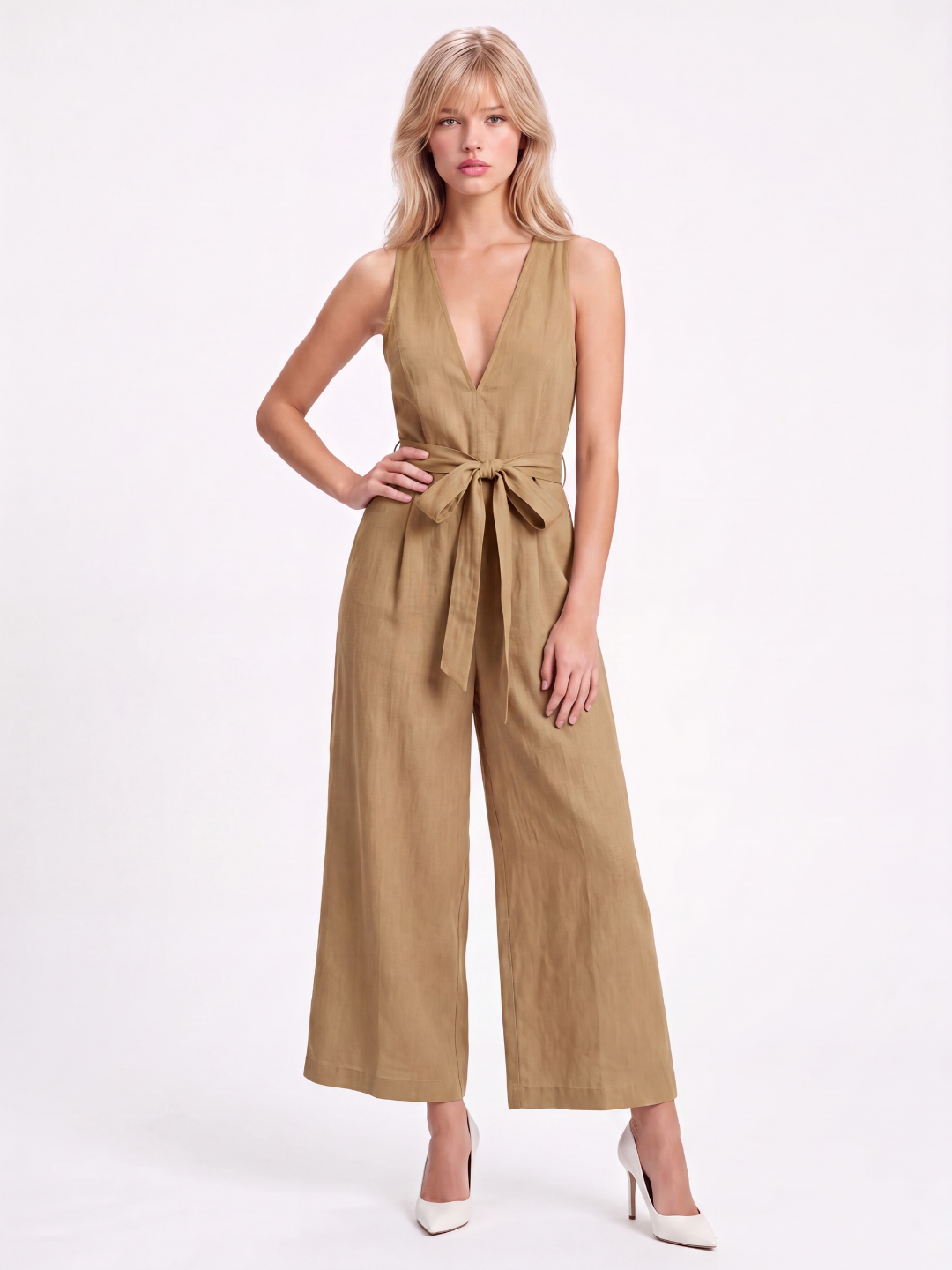 MONROE Women's Sleeveless V-Neck Wide Leg Jumpsuit