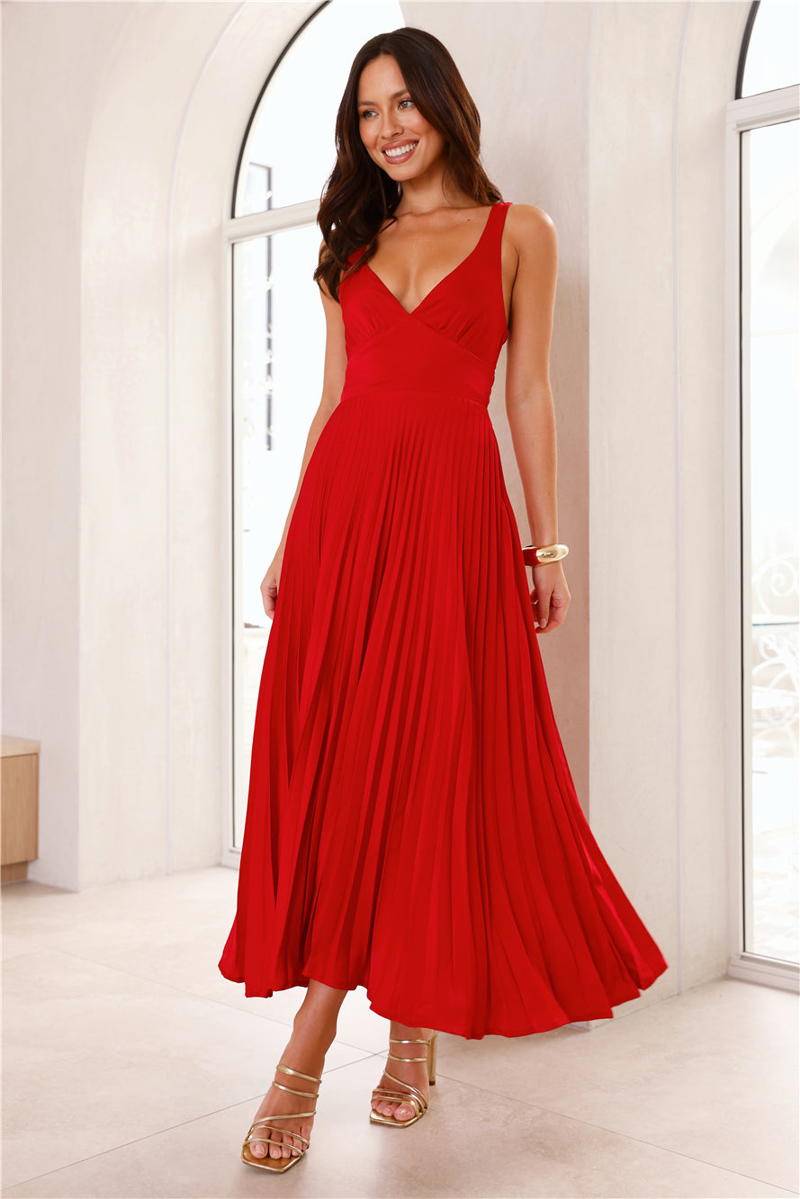 Brooke | V-Neck Pleated Midi Dress