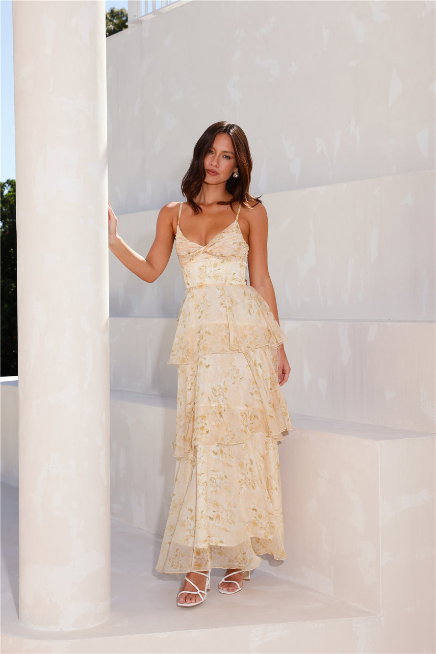 Lena | V-Neck Tiered Floral Maxi Dress