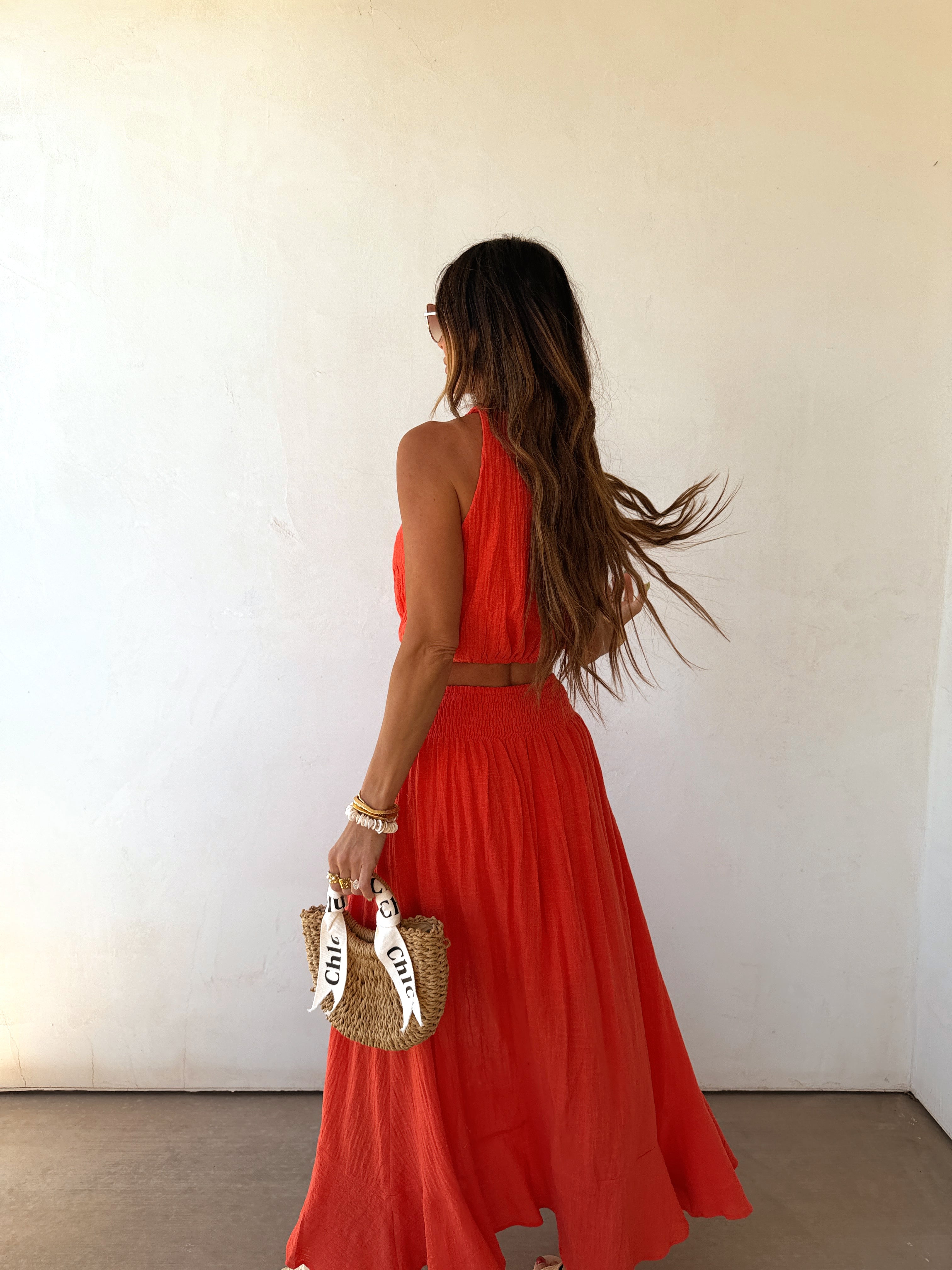 Brooklyn | Cotton Gauze Halter Crop Top Button Maxi Skirt Co-ord Set