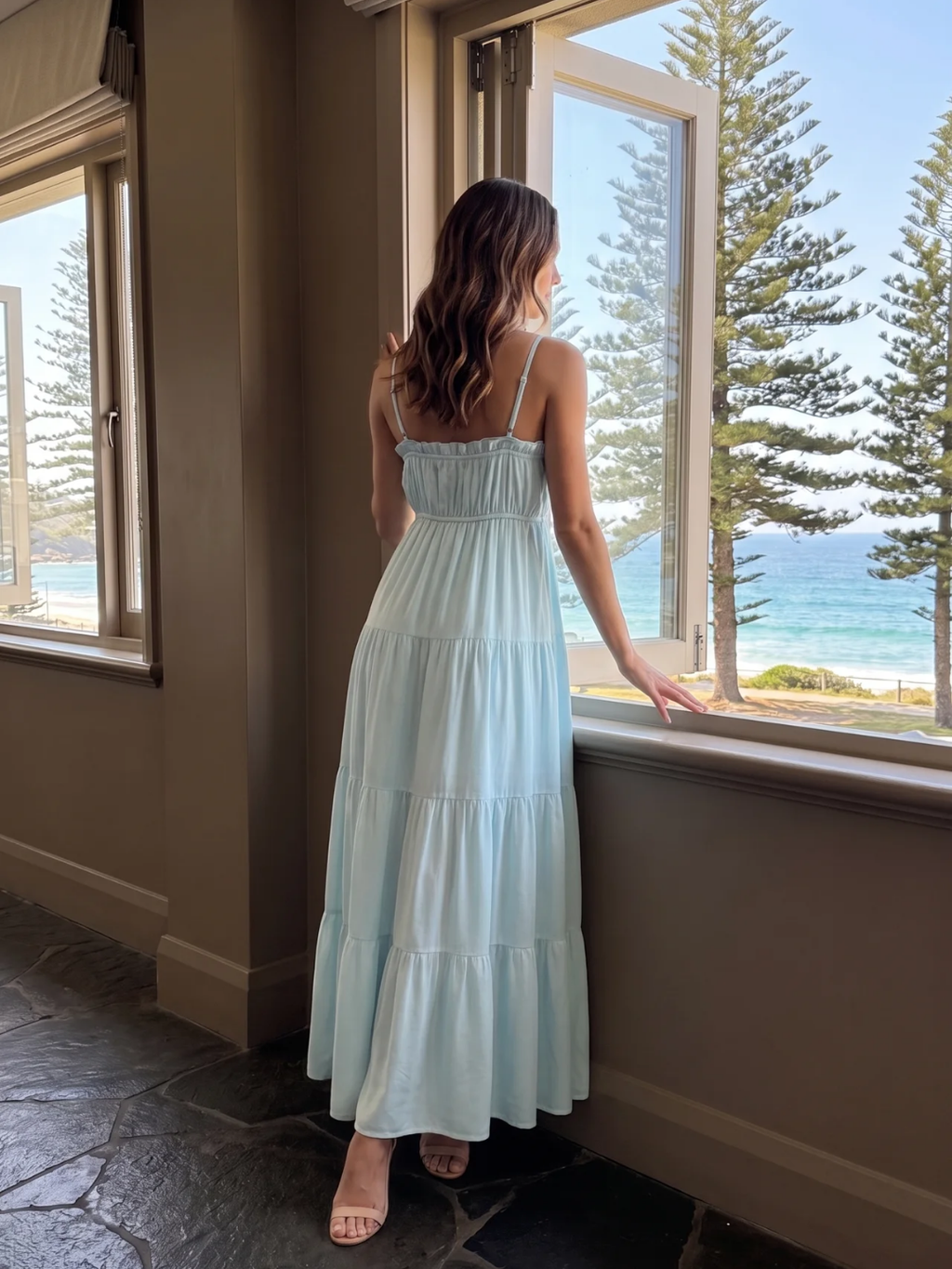Gianna | Frill Trim Cinched Waist Tiered Maxi Dress