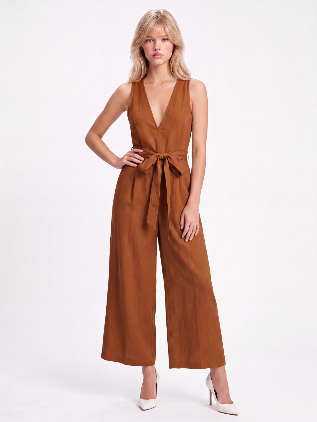 MONROE Women's Sleeveless V-Neck Wide Leg Jumpsuit