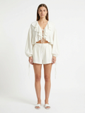 LILAROSE Women's Ruffle Lace-Up Blouse and Shorts Set
