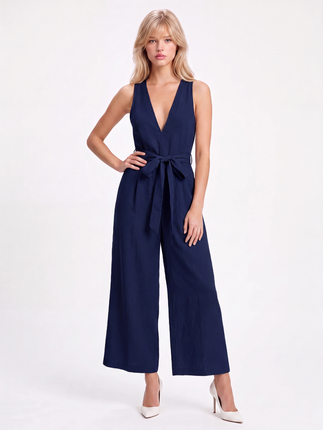 MONROE Women's Sleeveless V-Neck Wide Leg Jumpsuit
