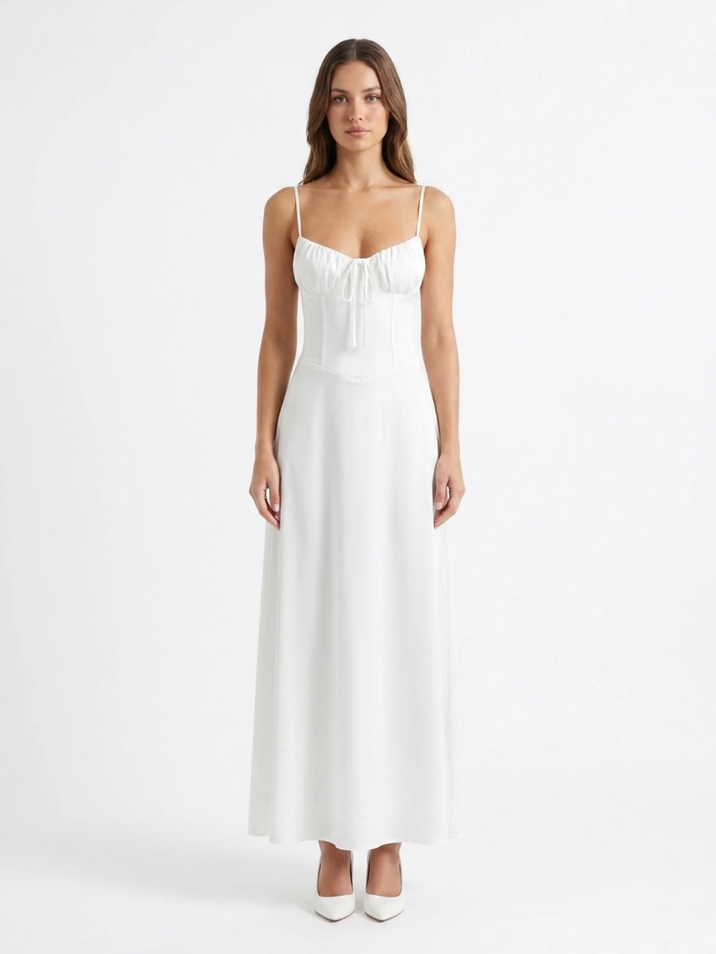 OAKLEE Women's Spaghetti Strap Tie-Front A-Line Maxi Dress