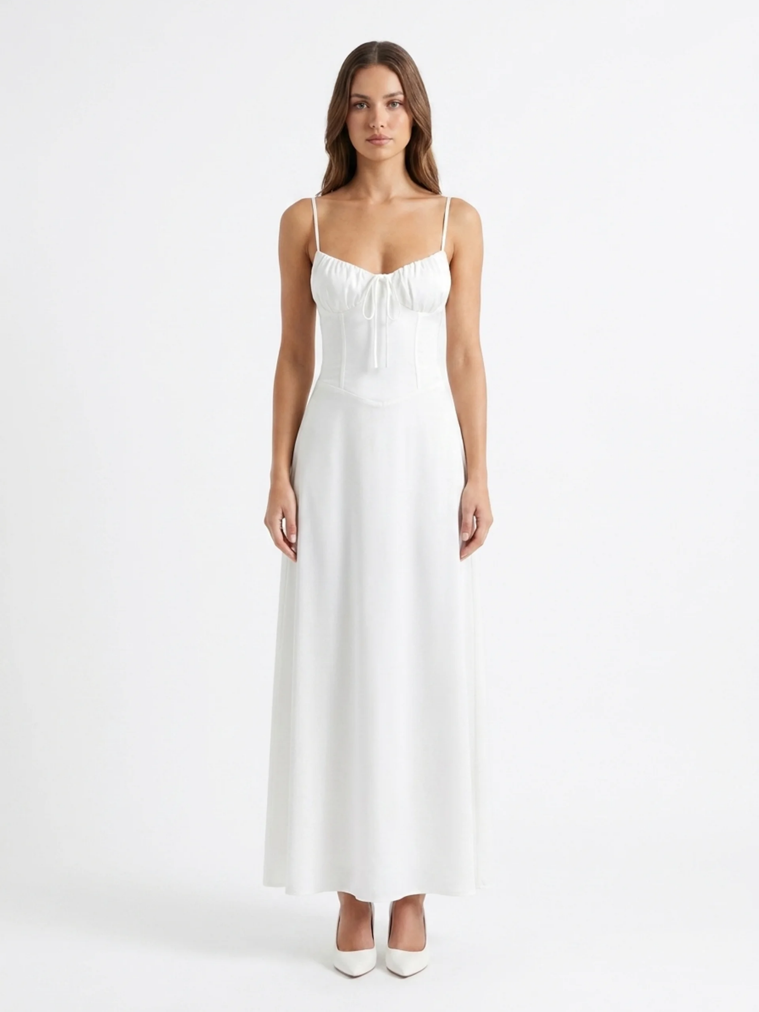 OAKLEE Women's Spaghetti Strap Tie-Front A-Line Maxi Dress