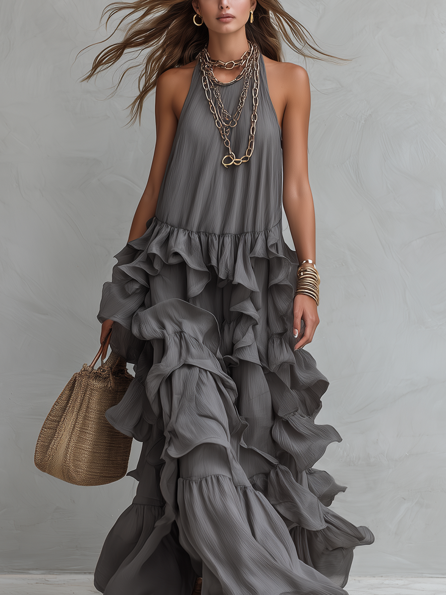 Junie | Halter Ruffle Tiered Maxi Dress