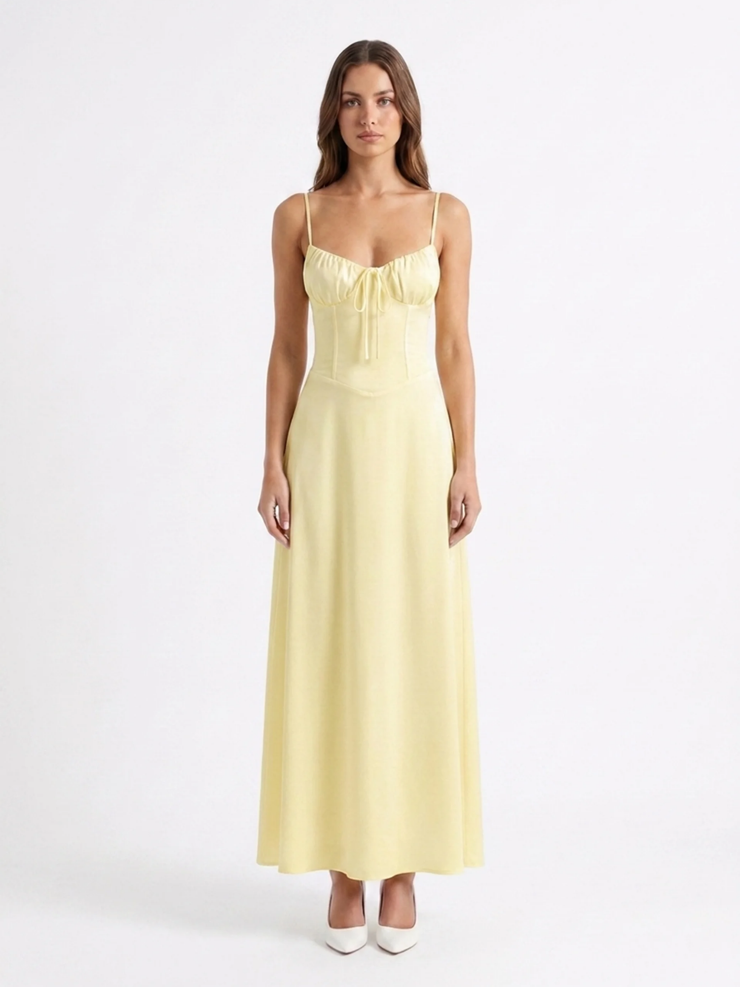 OAKLEE Women's Spaghetti Strap Tie-Front A-Line Maxi Dress