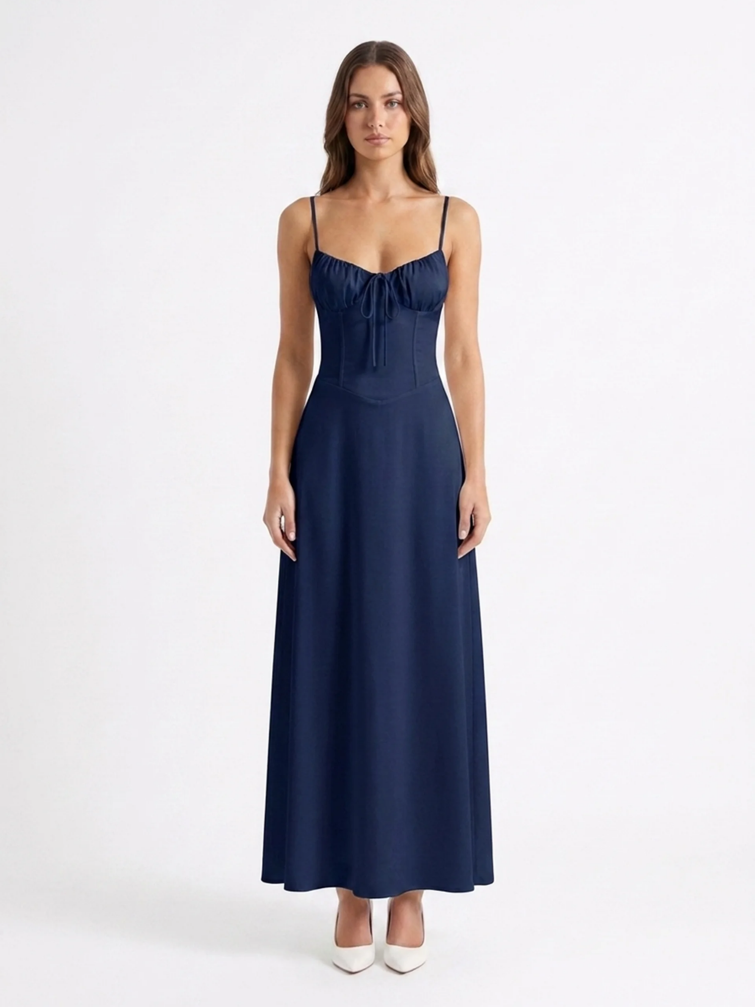OAKLEE Women's Spaghetti Strap Tie-Front A-Line Maxi Dress
