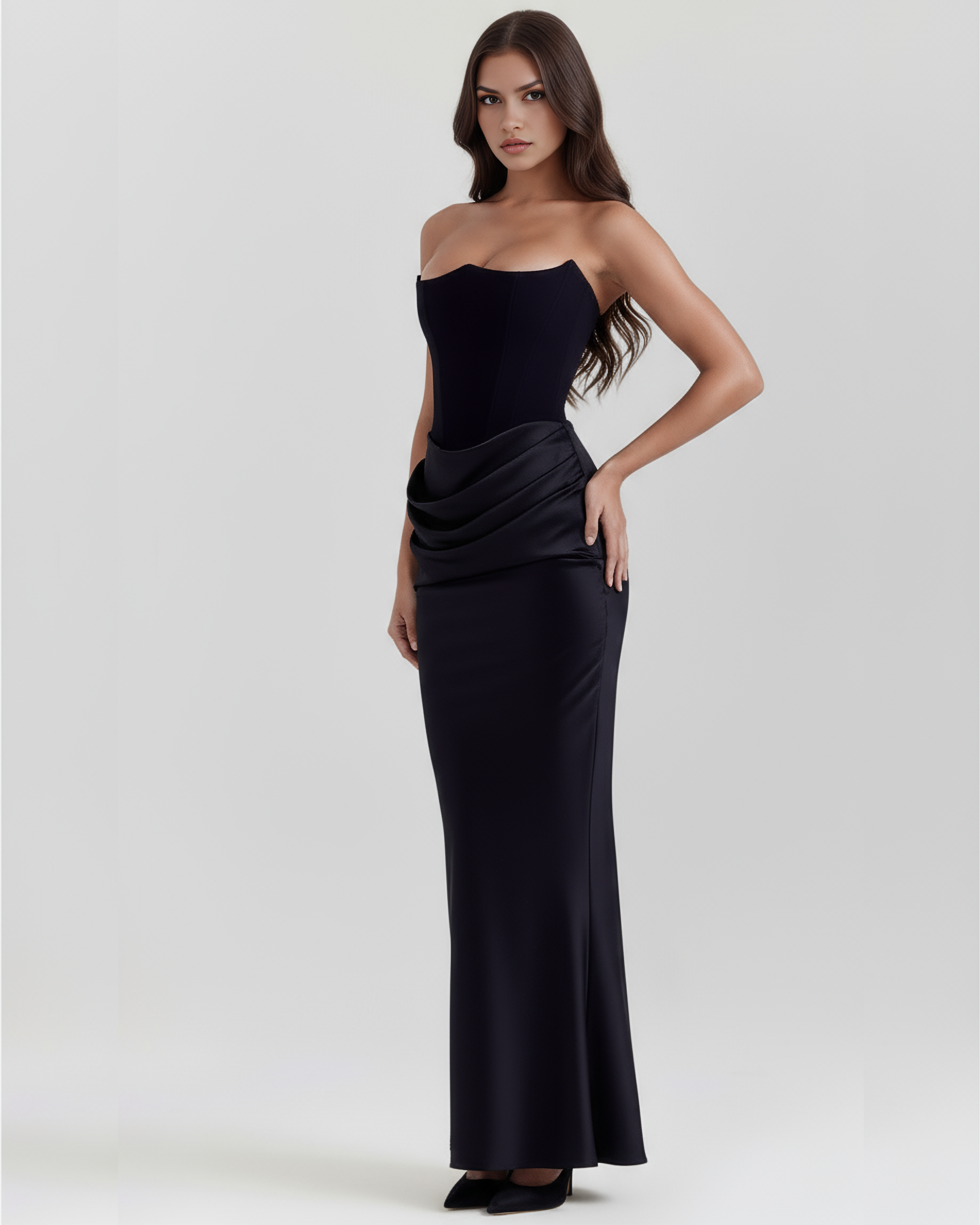 Lillian | Satin Corset Strapless Ruched Bodycon Maxi Gown