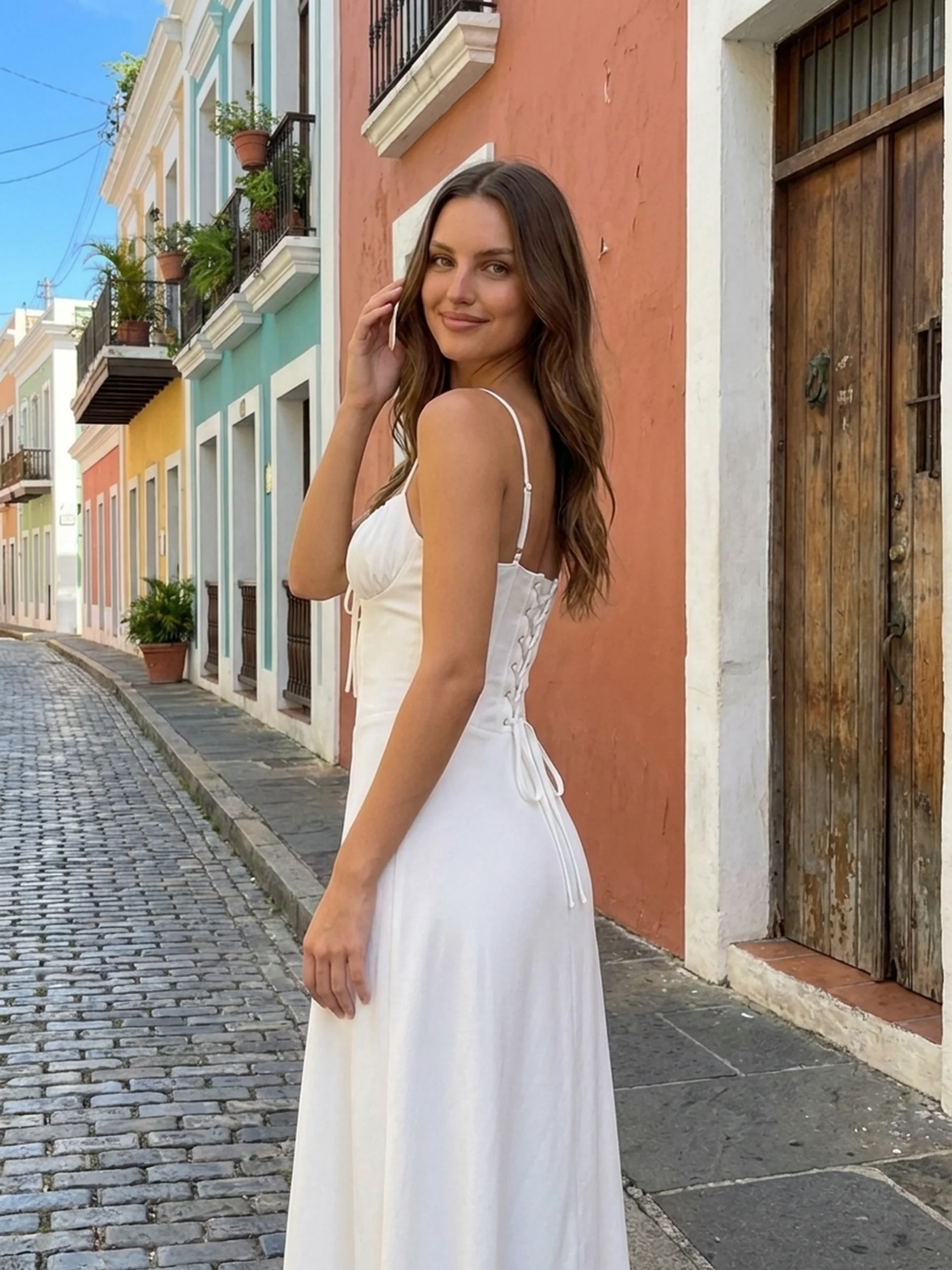 OAKLEE Women's Spaghetti Strap Tie-Front A-Line Maxi Dress