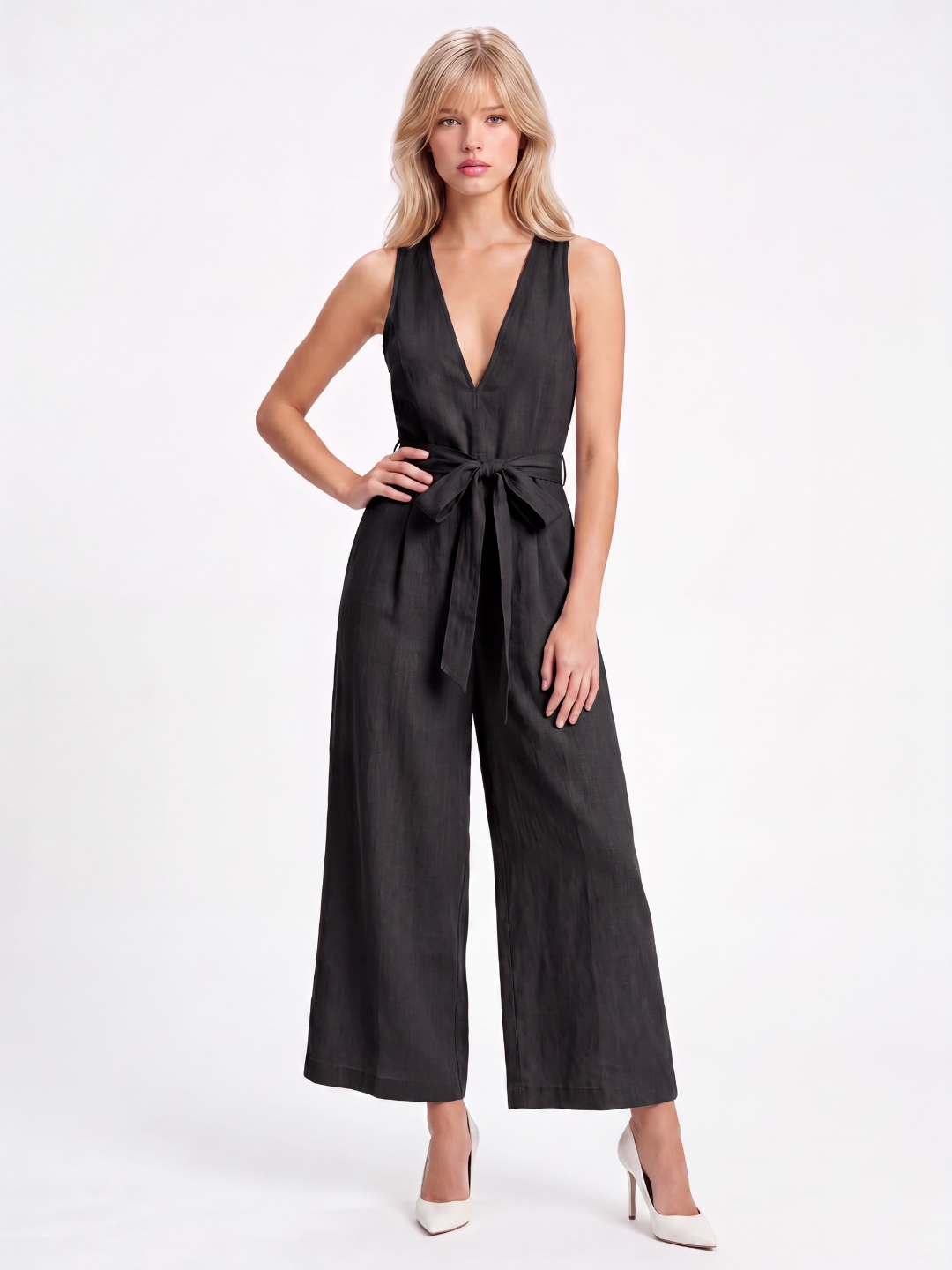 MONROE Women's Sleeveless V-Neck Wide Leg Jumpsuit