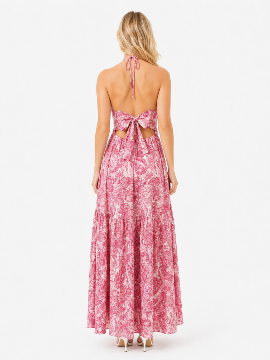 DESIREE Women's Halter Neck Paisley Print Backless Maxi Dress
