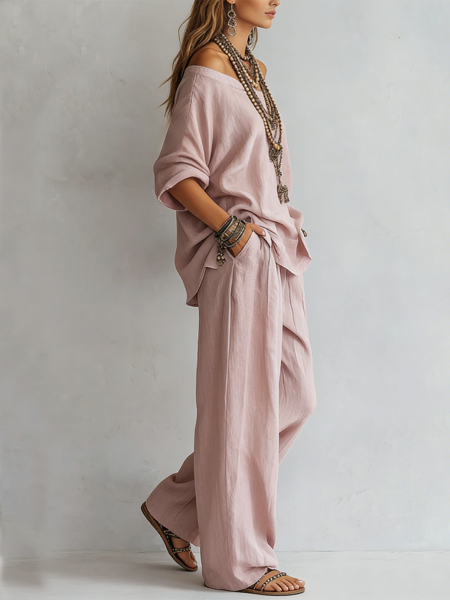 Wynne | Off-Shoulder Linen Wide-Leg Co-ord Set