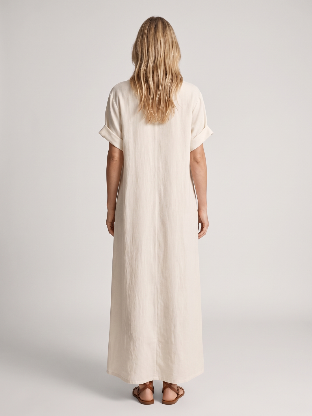 Zaylee | Embroidered Collar V-Neck Cotton Linen Maxi Dress