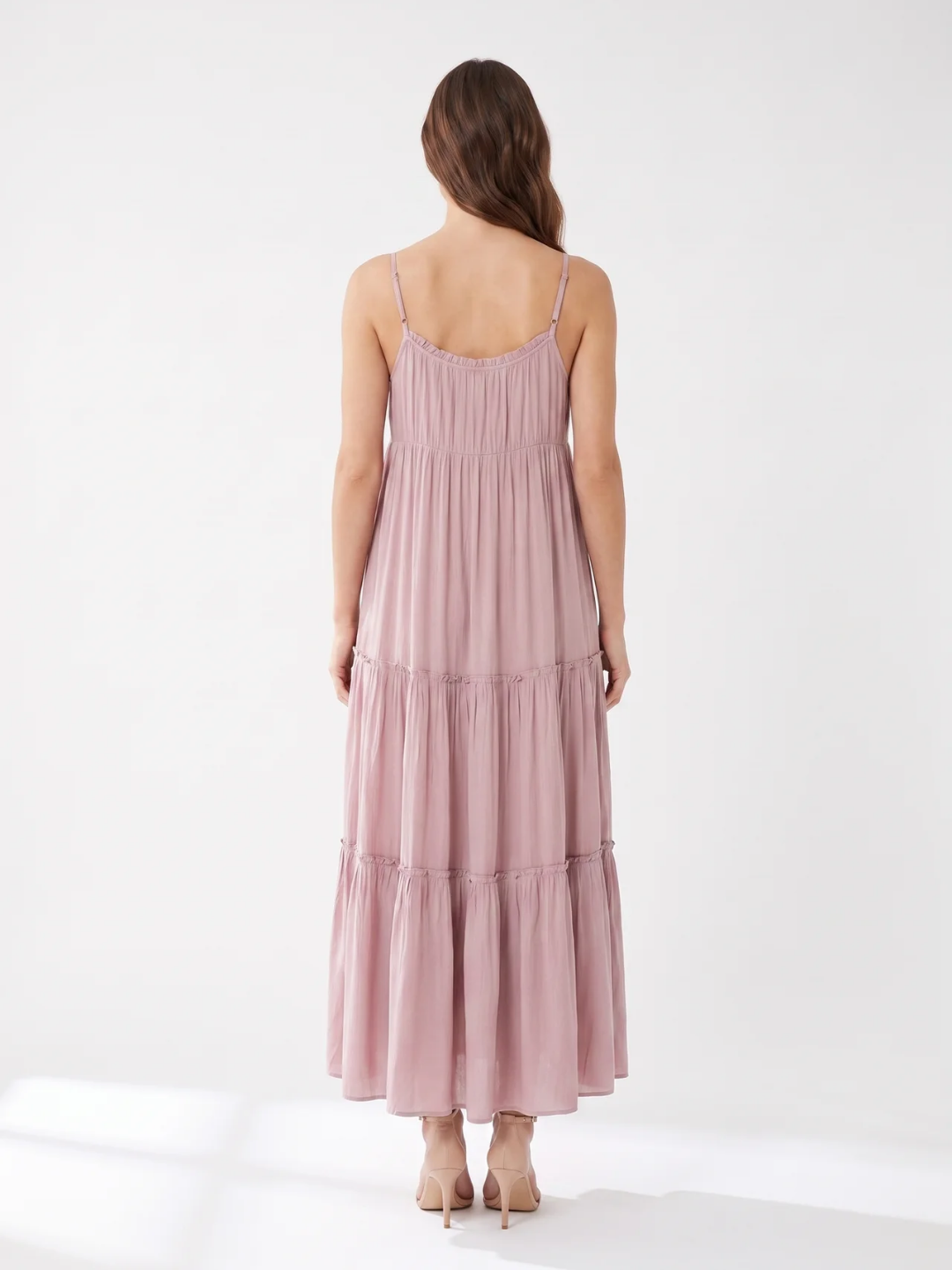 Abigail | Ruched Neckline Frill Tiered Flowy Maxi Dress