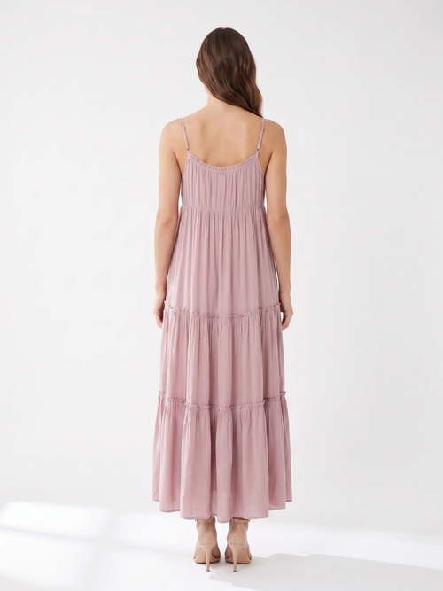 Abigail | Ruched Neckline Frill Tiered Flowy Maxi Dress