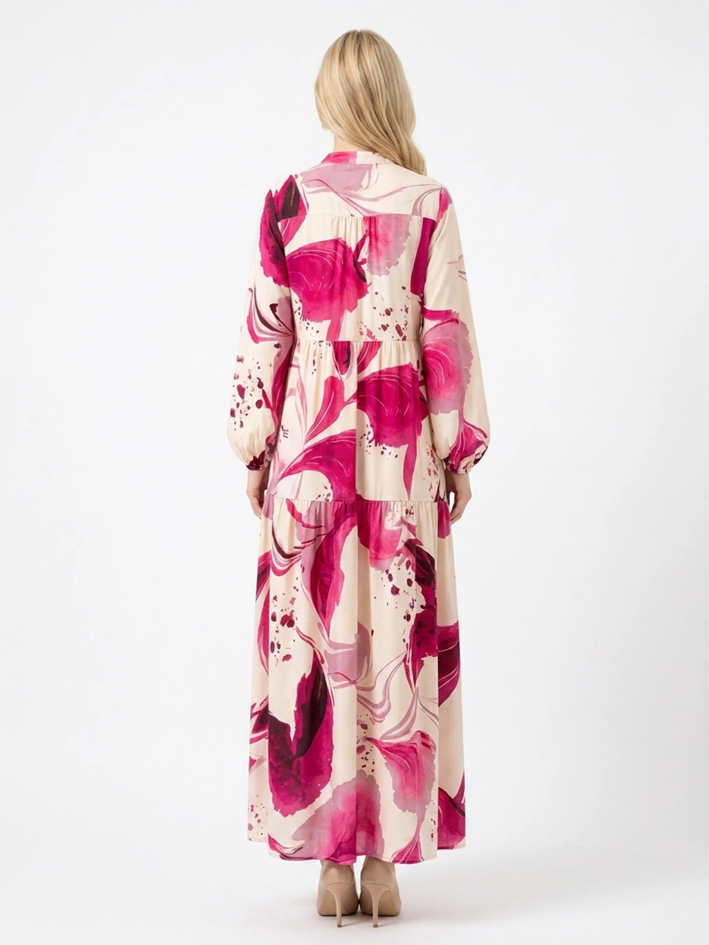 RAYLEE Women's Long Sleeve Abstract Print Maxi Shirt Dress