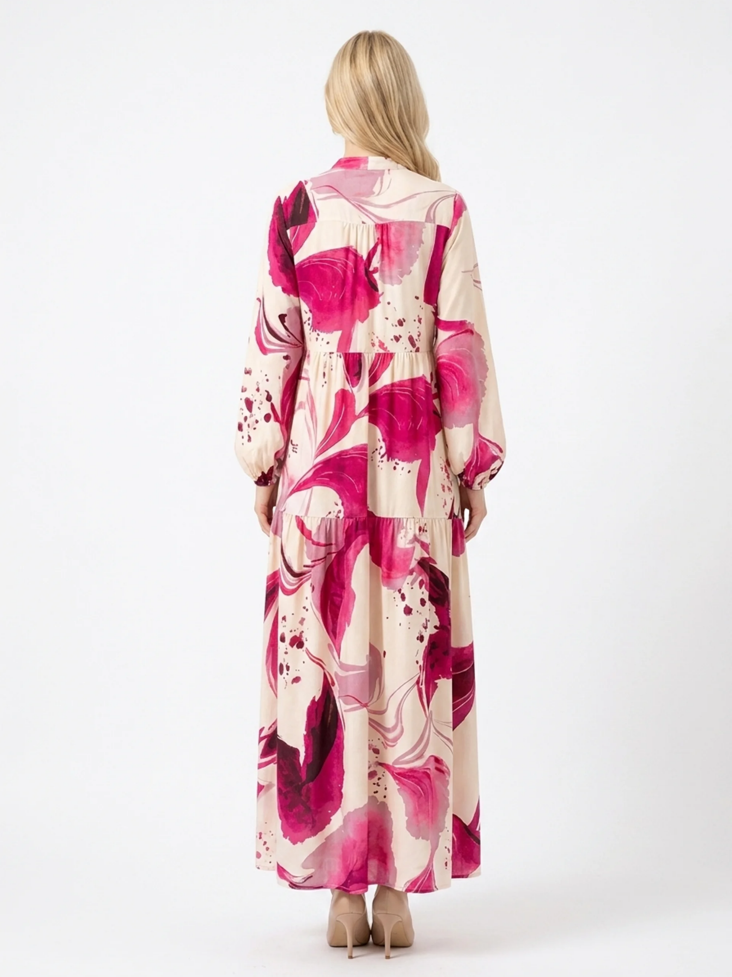 RAYLEE Women's Long Sleeve Abstract Print Maxi Shirt Dress