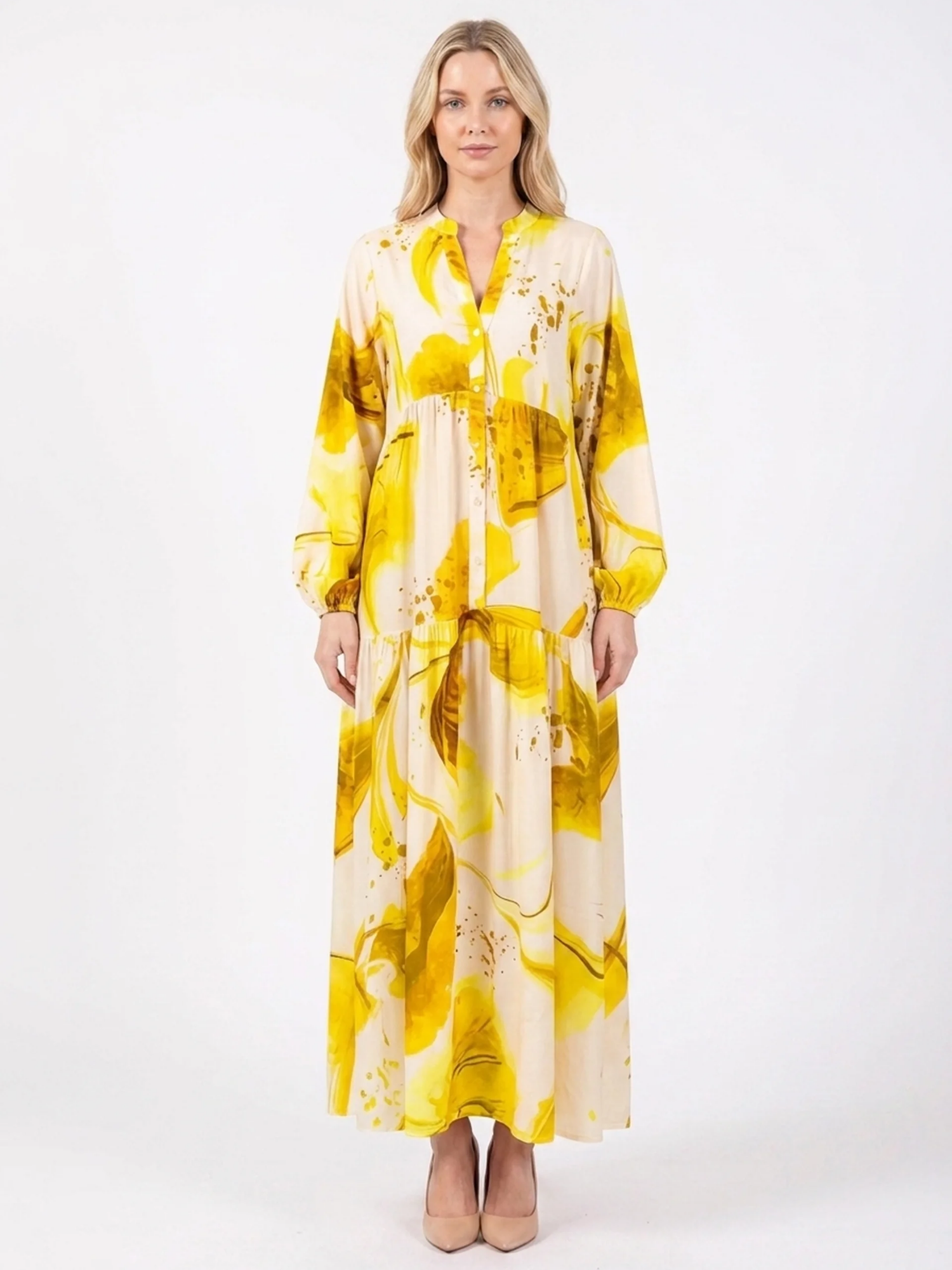 RAYLEE Women's Long Sleeve Abstract Print Maxi Shirt Dress