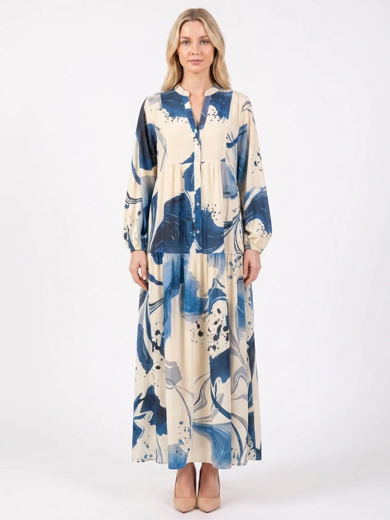 RAYLEE Women's Long Sleeve Abstract Print Maxi Shirt Dress