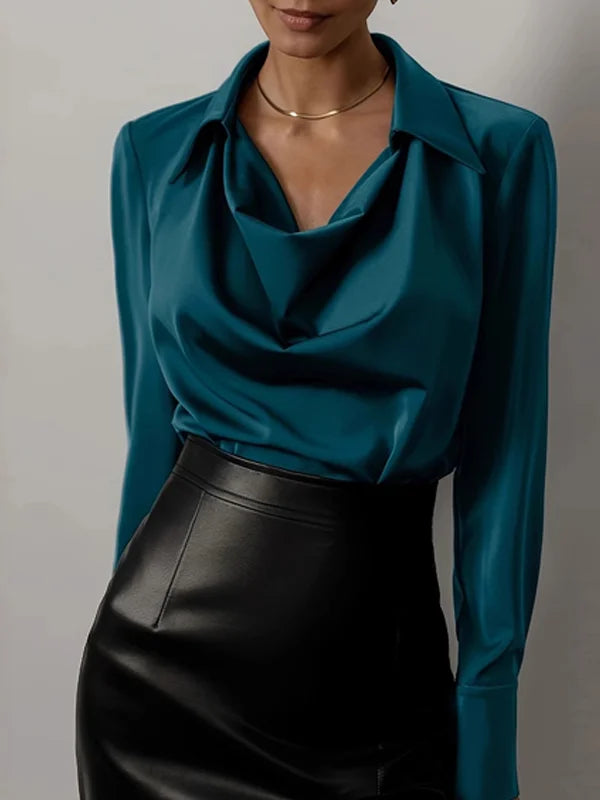 Gabrielle | Satin Collared Cowl-Neck Top