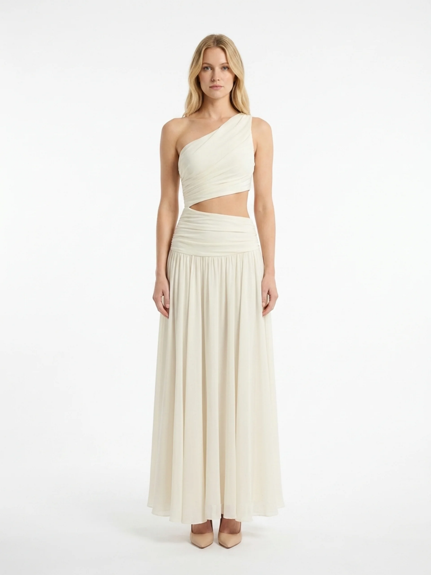 TENLEY Women's One-Shoulder Crop Top and Ruched Maxi Skirt Set