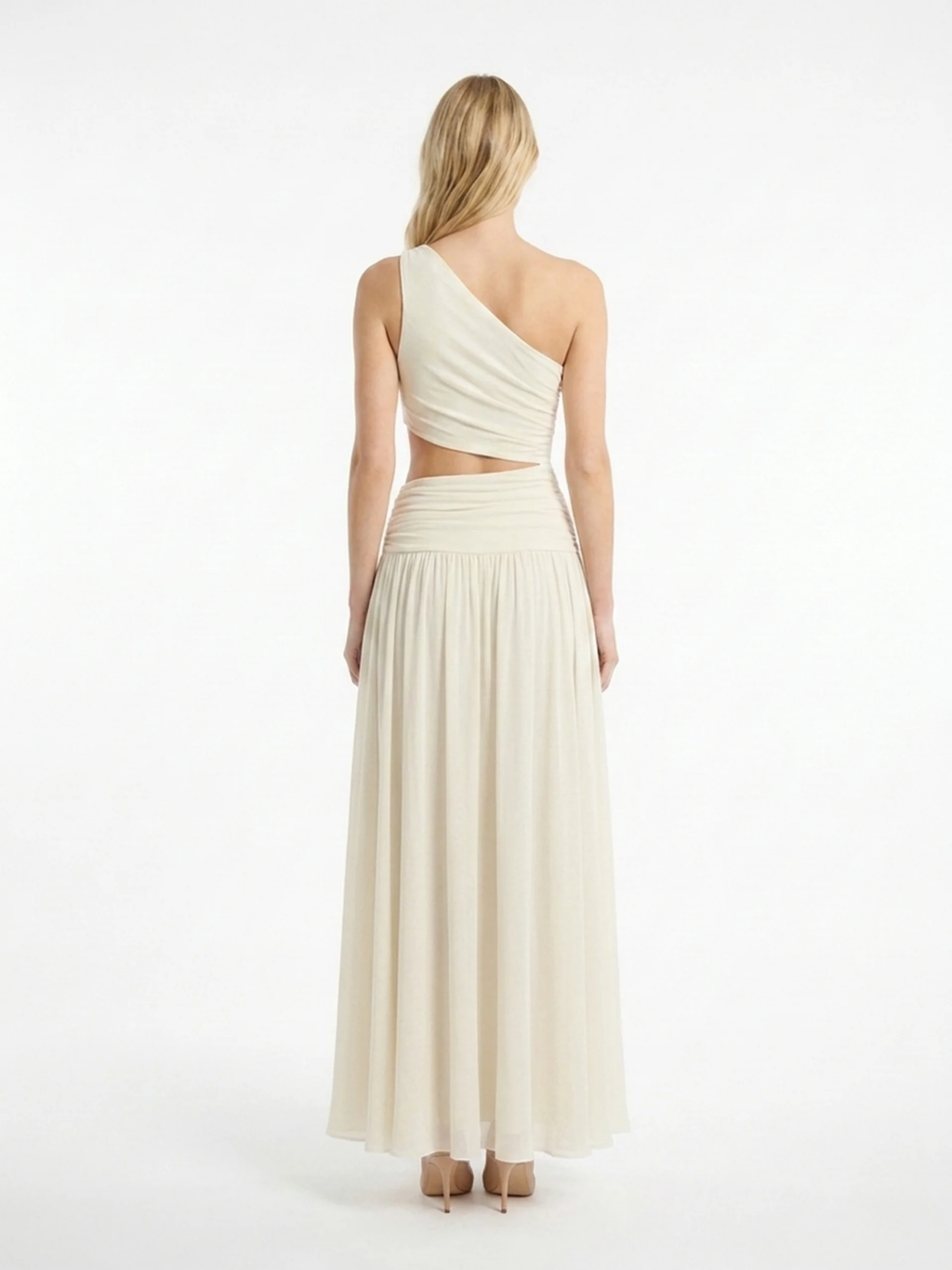 TENLEY Women's One-Shoulder Crop Top and Ruched Maxi Skirt Set