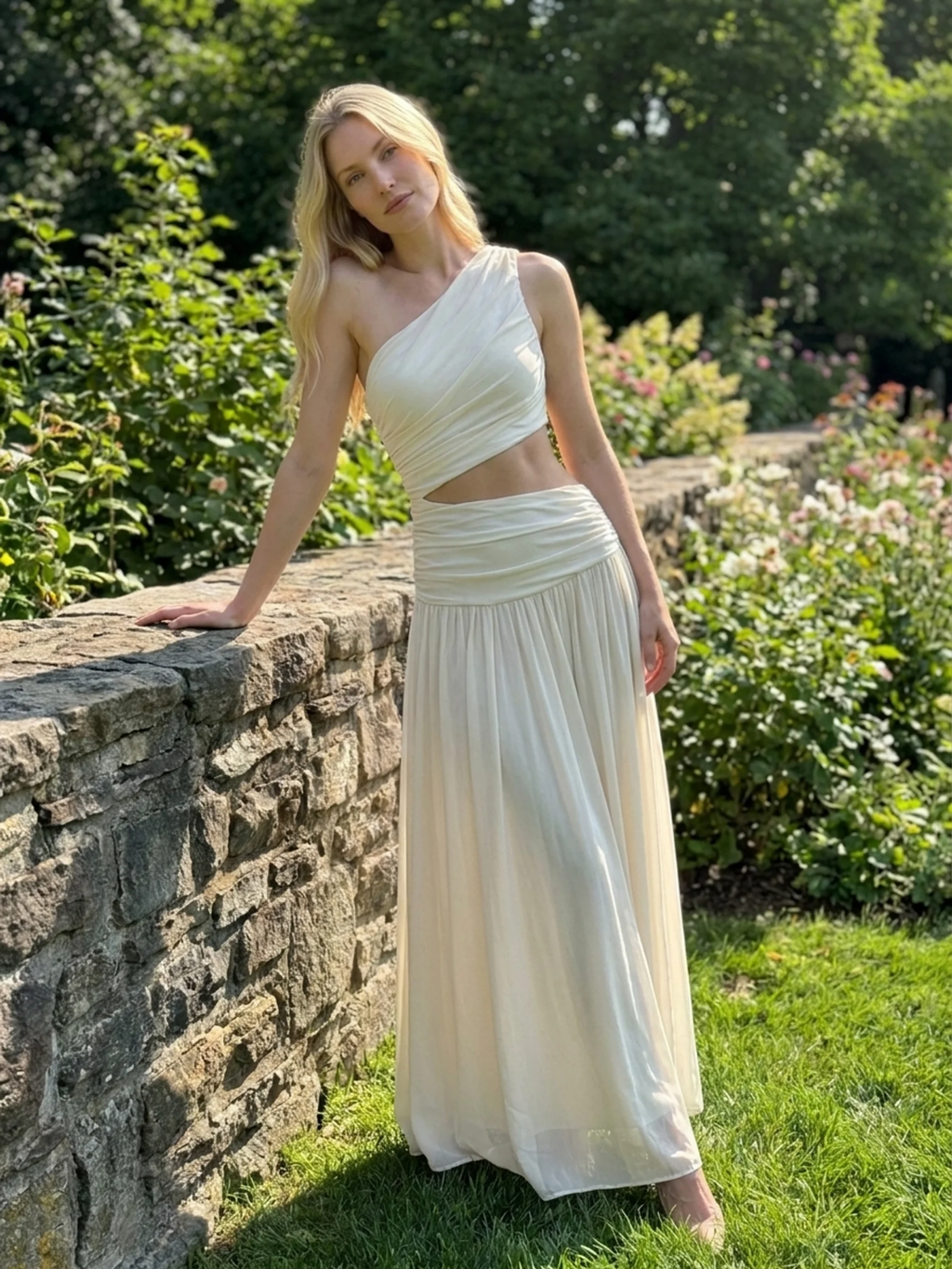 TENLEY Women's One-Shoulder Crop Top and Ruched Maxi Skirt Set