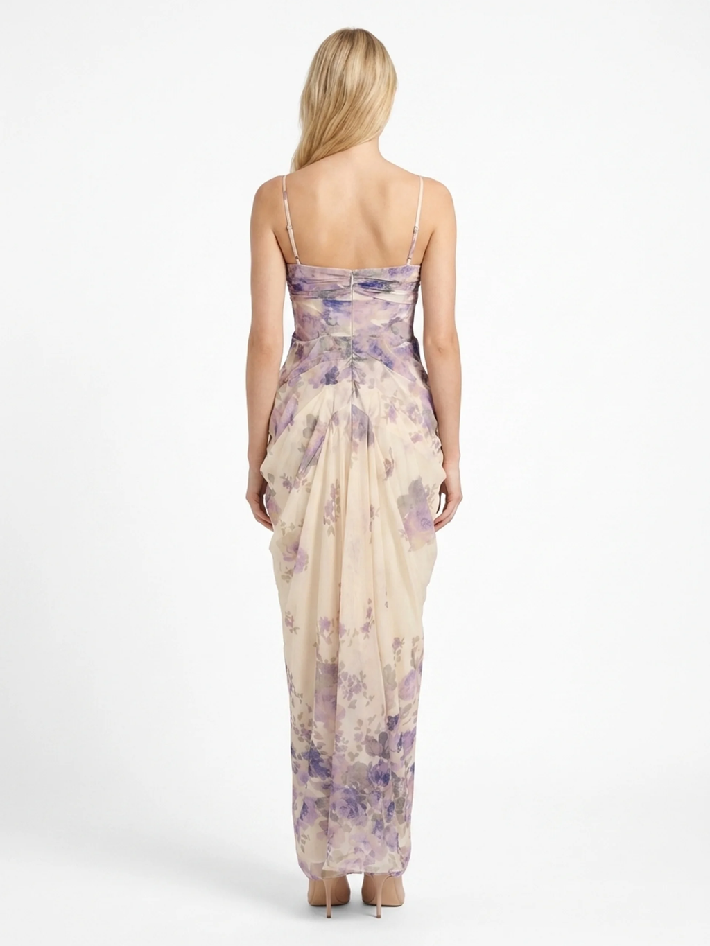 WYNTER Women's Spaghetti Strap Floral Print Draped Maxi Dress