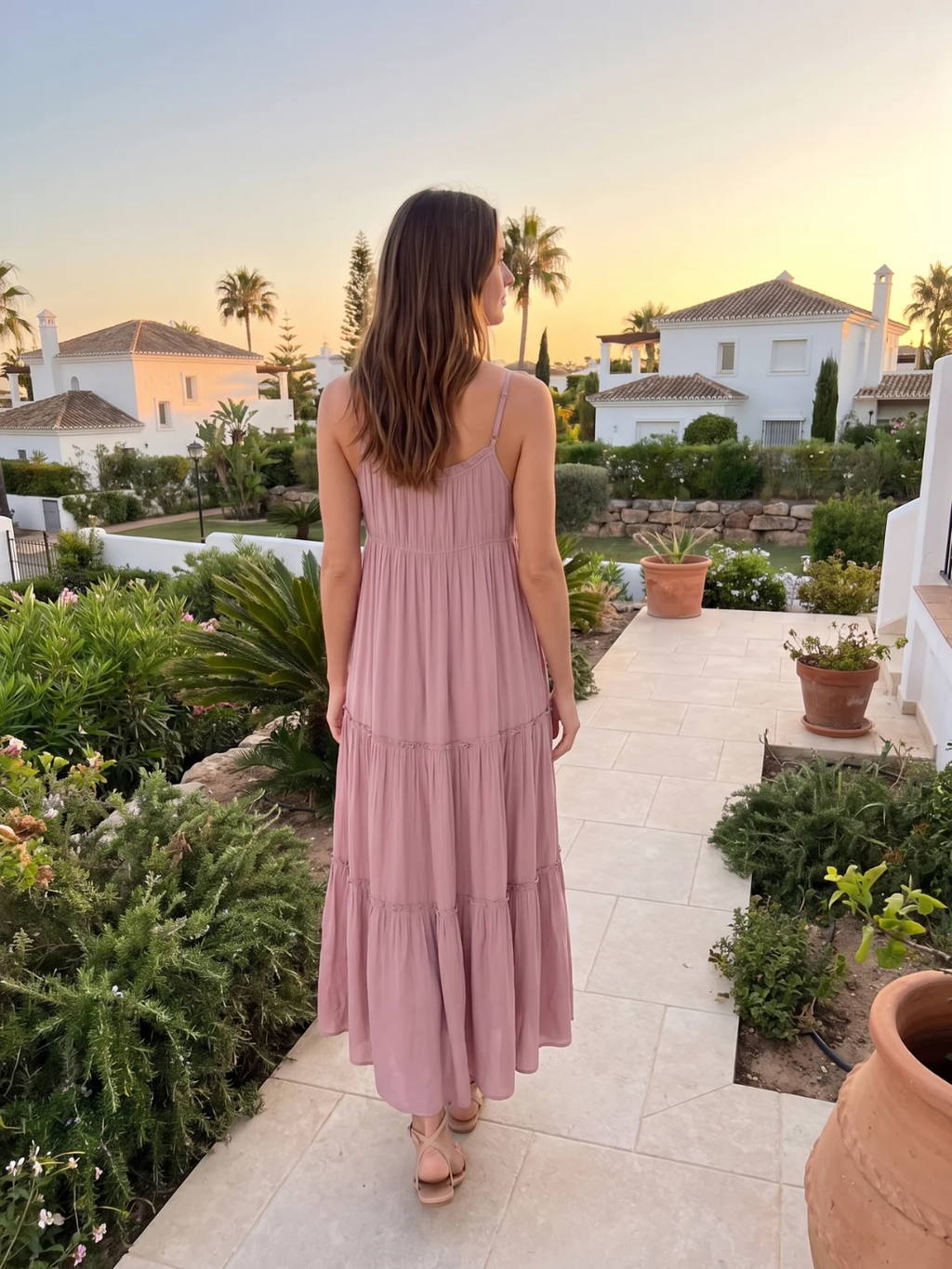 Abigail | Ruched Neckline Frill Tiered Flowy Maxi Dress
