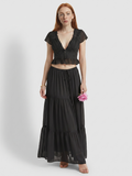 Skylar | Lace Trim Crop Top Tiered Maxi Skirt Set