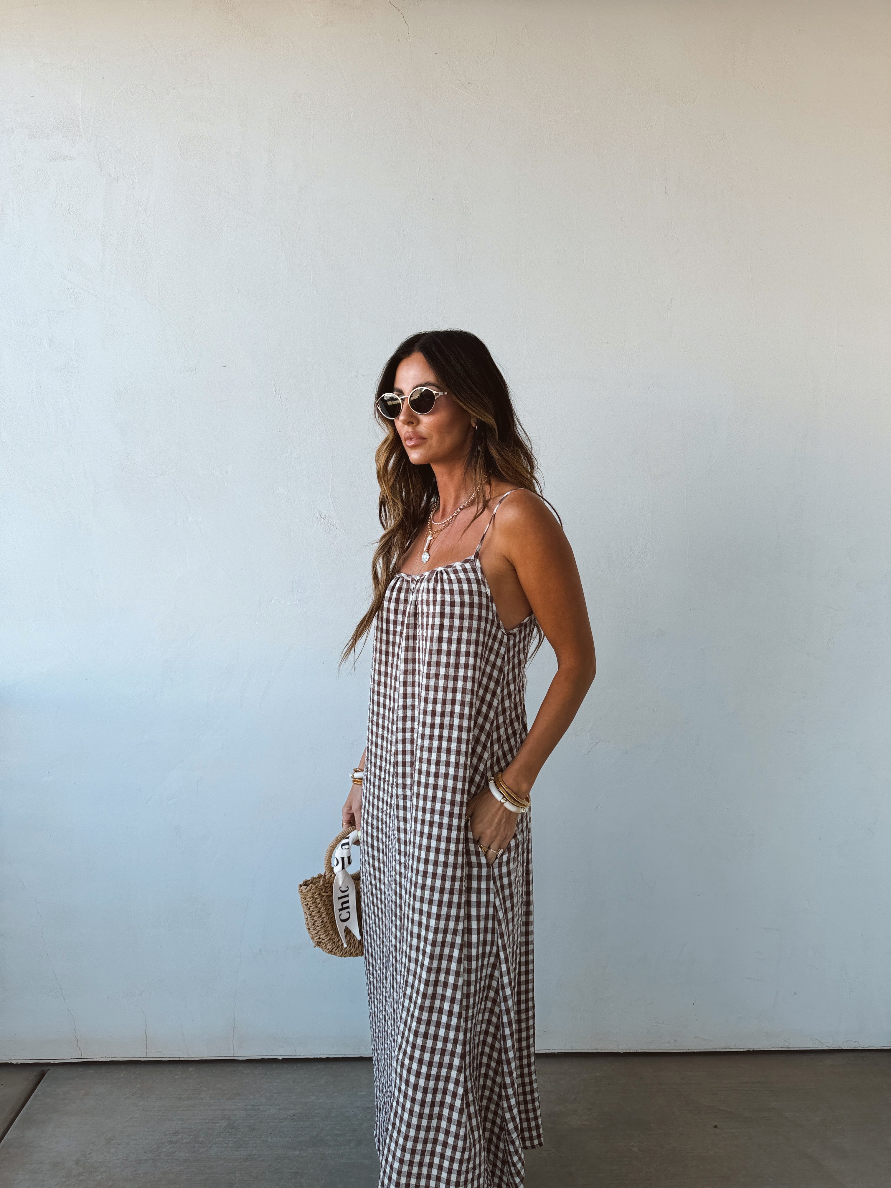Sadie | Gingham Cotton Scoop-Neck Spaghetti Strap Maxi Dress